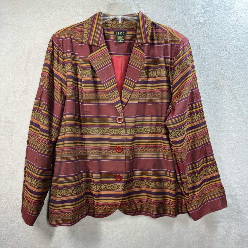 ELCC Blazer Jacket Women’s 1X 3 Button Casual Career Southwest Aztec Office